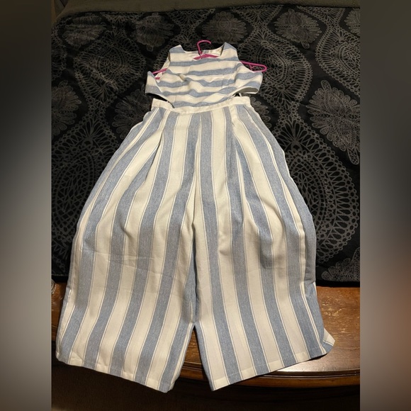 OUT DREAM YOURSELF JUMPSUIT IN BLUE STRIPE LINEN LOOK - Picture 8 of 8